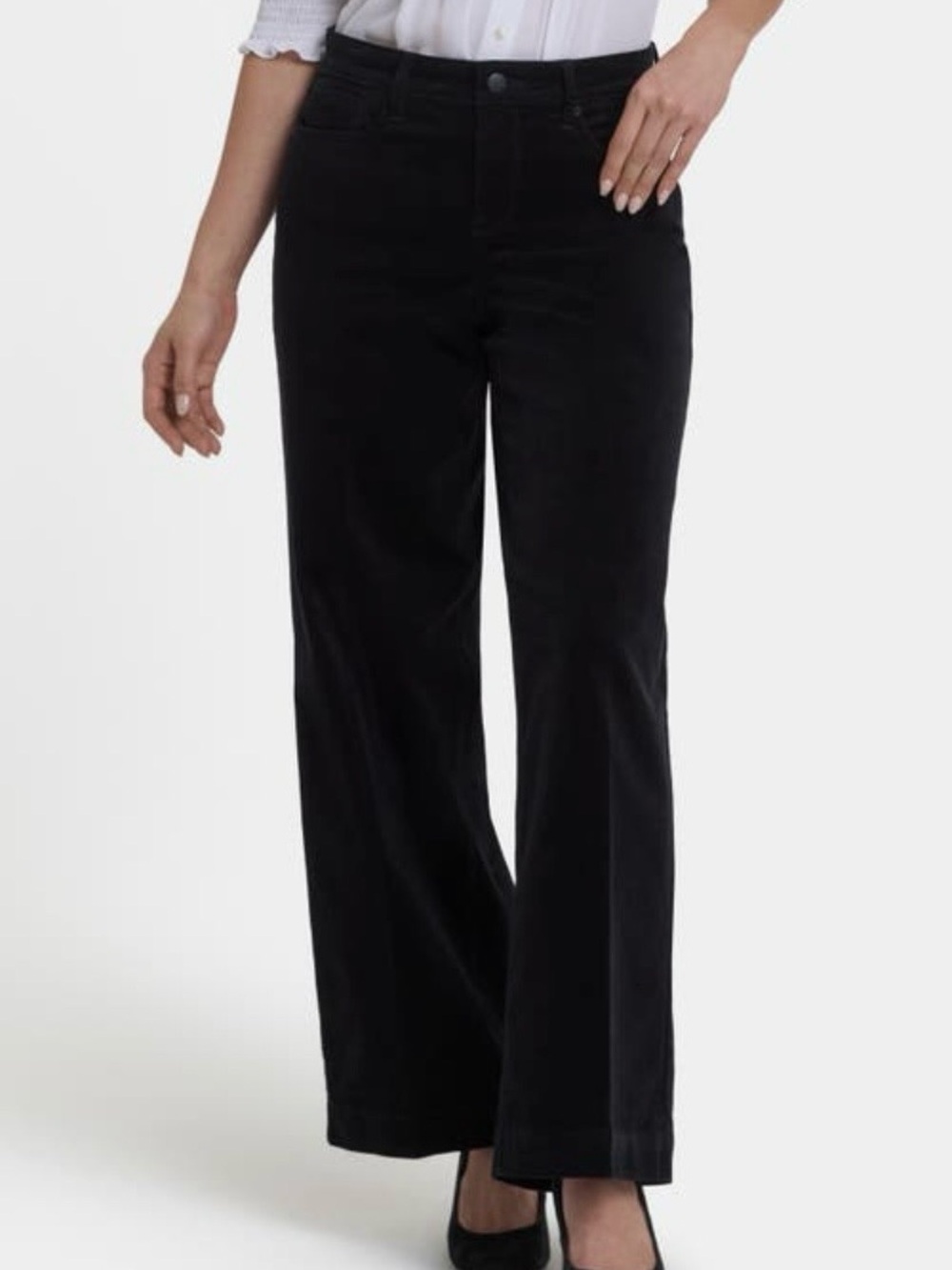 NYDJ Teresa Wide Leg Corduroy Pants Black 0P Lift Tuck Petite